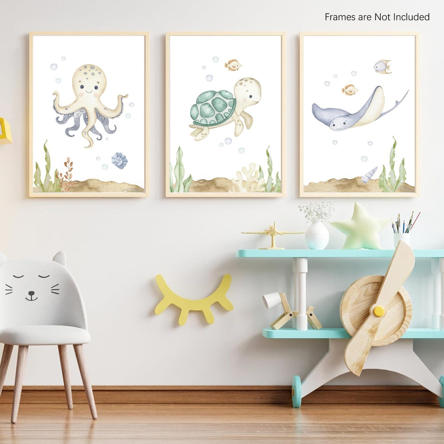 Wodkwq Nursery Wall Art Sea Animal Canvas Prints Baby Girl Boy Room Decor Watercolor Paintings Pictures Cute Ocean Theme Toddler Room Decoration Set of 3 for Kids Bedroom Bathroom 23.5x15in Unframed
